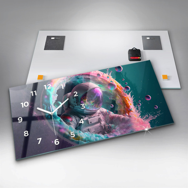 Horizontal wall clock Cosmonaut colorful clouds