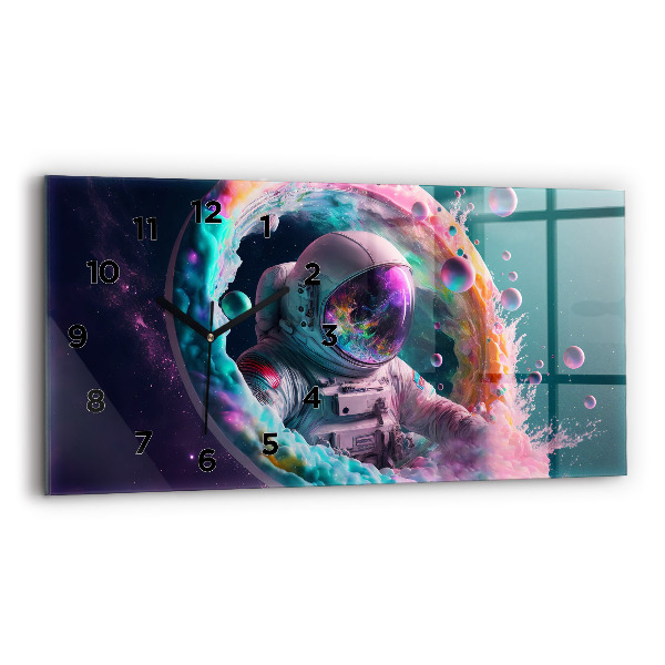 Horizontal wall clock Cosmonaut colorful clouds