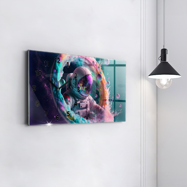 Horizontal wall clock Cosmonaut colorful clouds