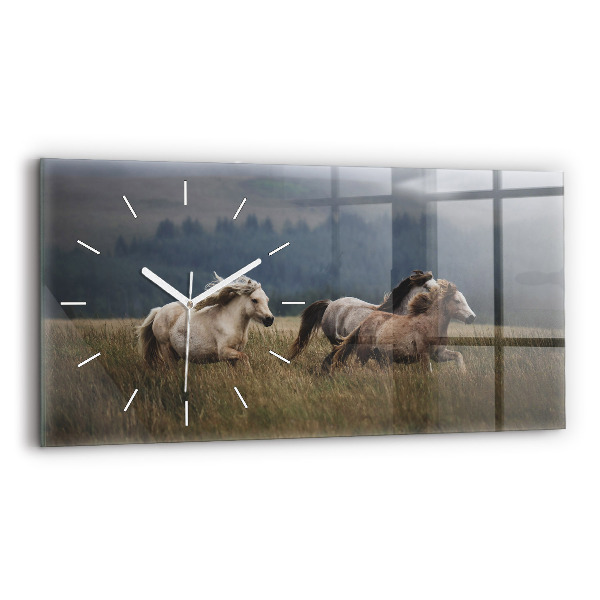 Horizontal wall clock Horses at a gallop