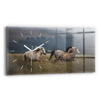 Horizontal wall clock Horses at a gallop