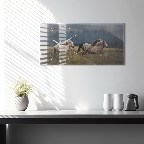 Horizontal wall clock Horses at a gallop