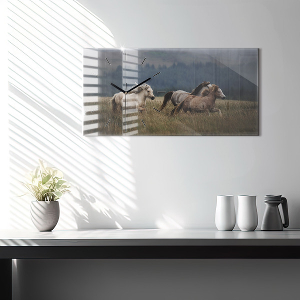 Horizontal wall clock Horses at a gallop