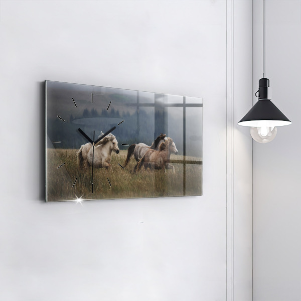 Horizontal wall clock Horses at a gallop