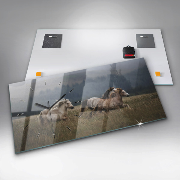 Horizontal wall clock Horses at a gallop