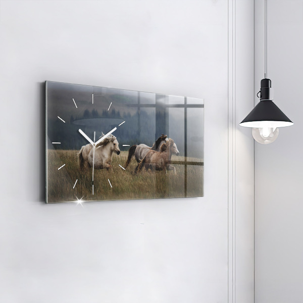 Horizontal wall clock Horses at a gallop