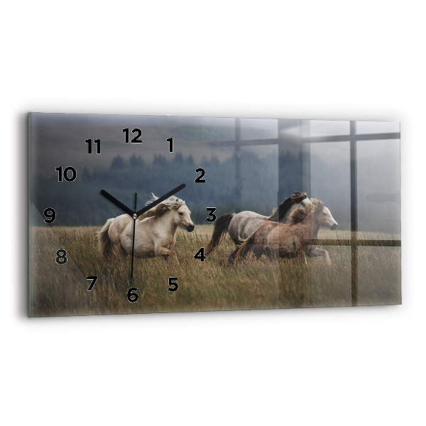 Horizontal wall clock Horses at a gallop