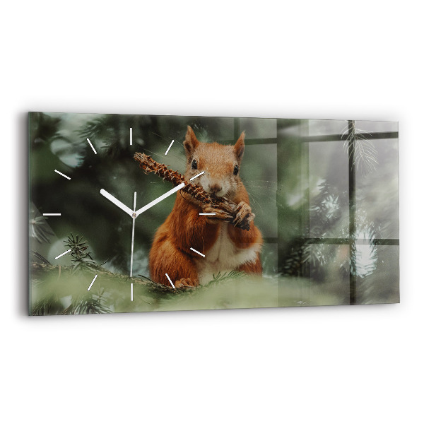 Horizontal wall clock Squirrel and wild nature