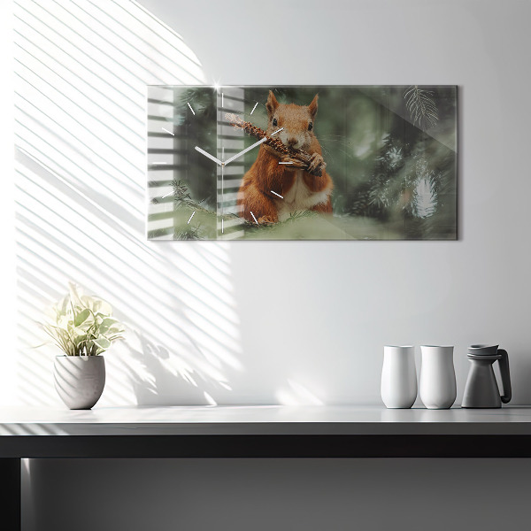 Horizontal wall clock Squirrel and wild nature