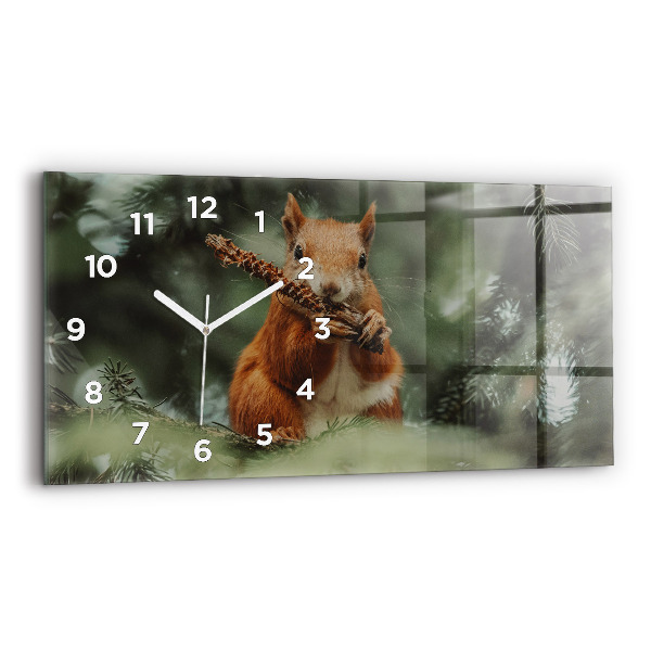 Horizontal wall clock Squirrel and wild nature