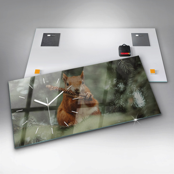 Horizontal wall clock Squirrel and wild nature