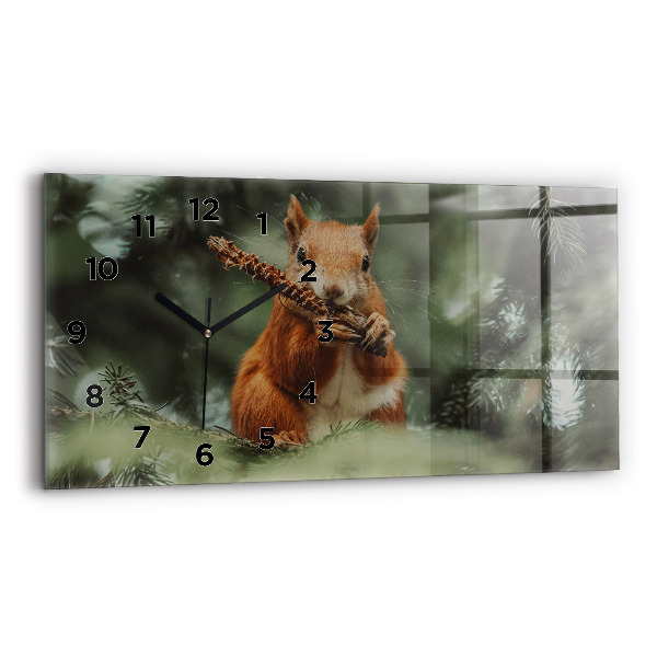 Horizontal wall clock Squirrel and wild nature