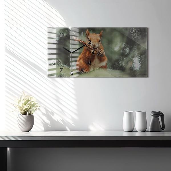 Horizontal wall clock Squirrel and wild nature