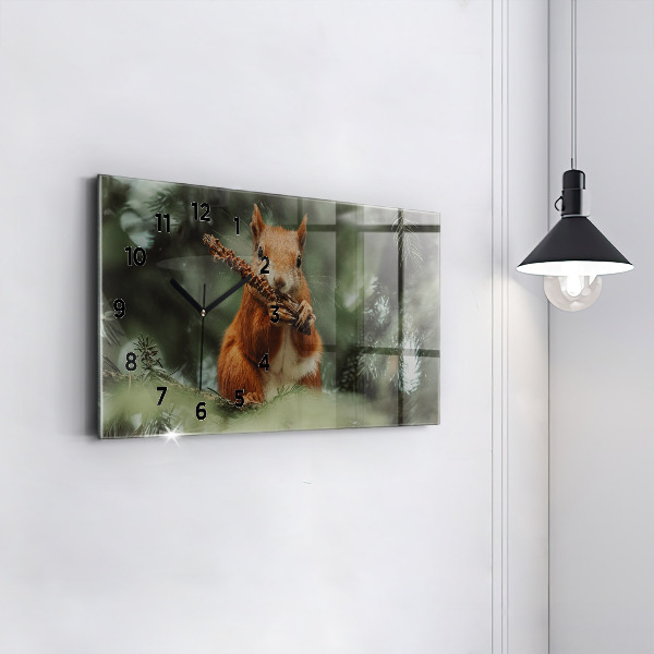 Horizontal wall clock Squirrel and wild nature
