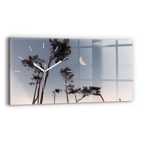 Horizontal wall clock Crescent and trees
