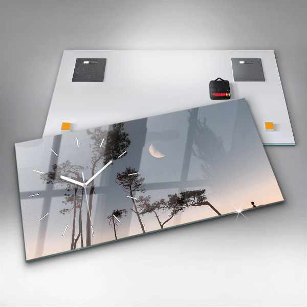 Horizontal wall clock Crescent and trees
