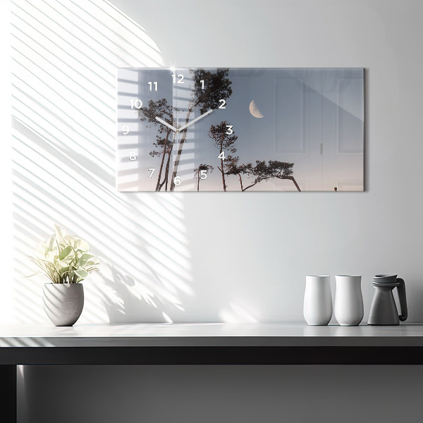 Horizontal wall clock Crescent and trees