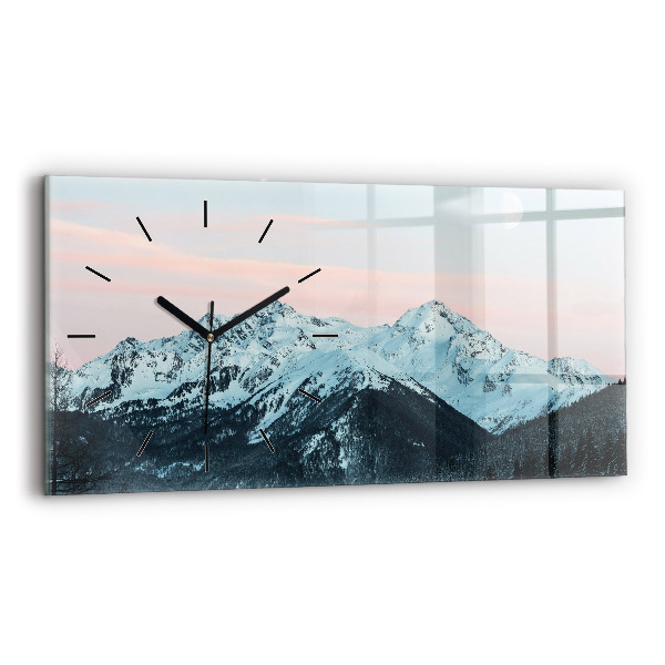 Horizontal wall clock Mountain range in winter