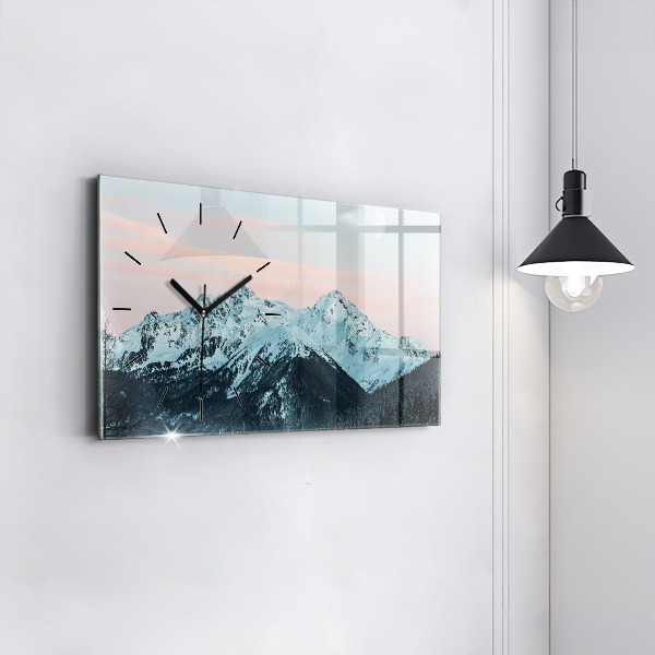 Horizontal wall clock Mountain range in winter