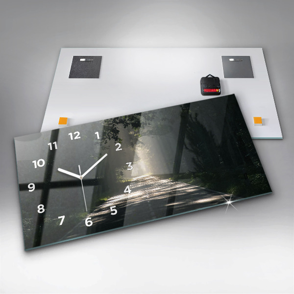 Horizontal wall clock Forest road and streaks of sunlight