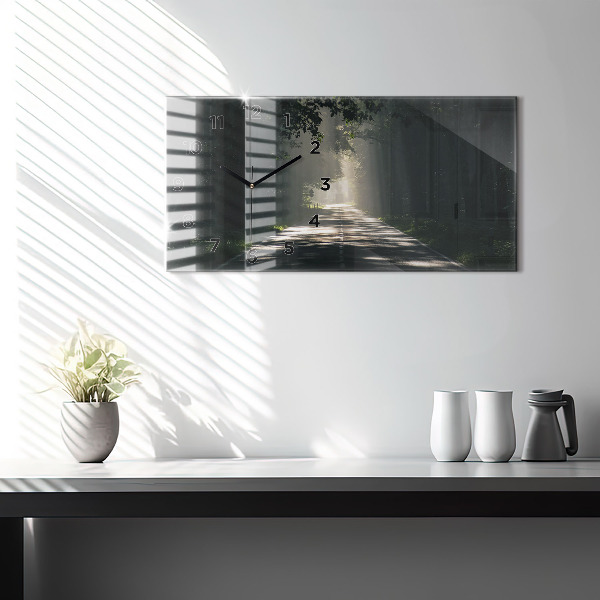Horizontal wall clock Forest road and streaks of sunlight