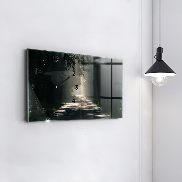 Horizontal wall clock Forest road and streaks of sunlight