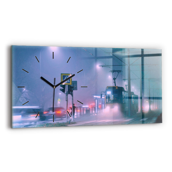 Horizontal wall clock Warsaw in the fog