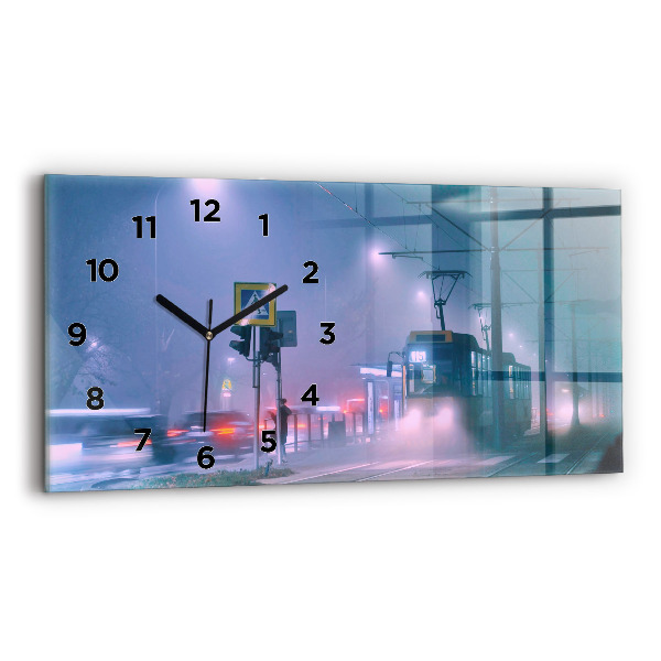 Horizontal wall clock Warsaw in the fog