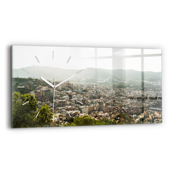 Horizontal wall clock Barcelona view Montjuic