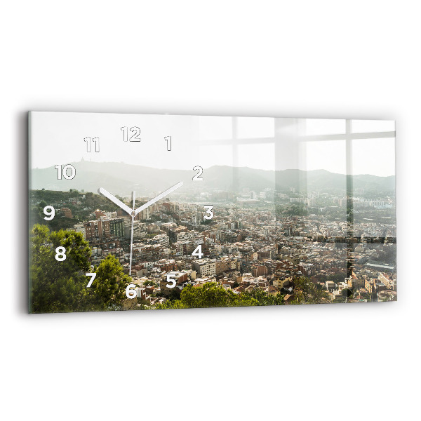 Horizontal wall clock Barcelona view Montjuic