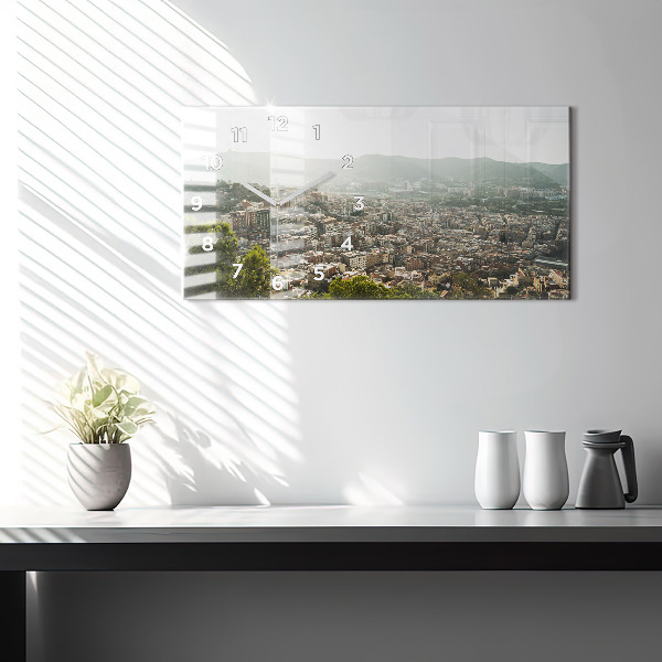 Horizontal wall clock Barcelona view Montjuic