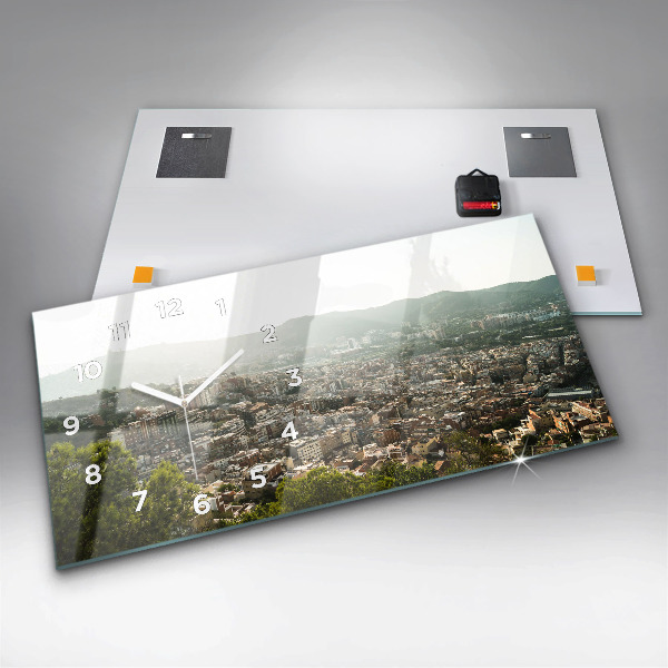 Horizontal wall clock Barcelona view Montjuic