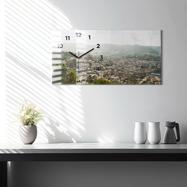 Horizontal wall clock Barcelona view Montjuic