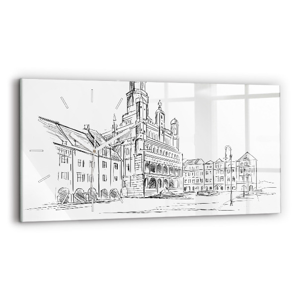 Horizontal wall clock Sketch of the old town of Poznań