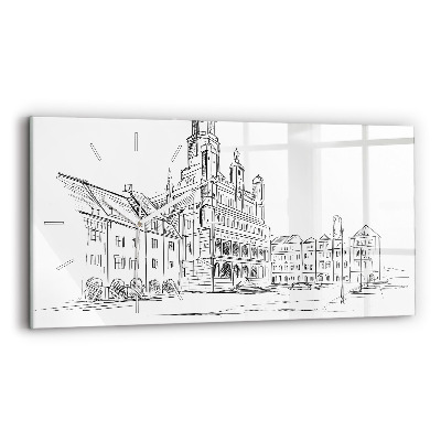 Horizontal wall clock Sketch of the old town of Poznań