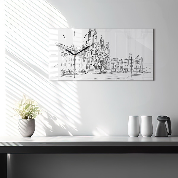 Horizontal wall clock Sketch of the old town of Poznań