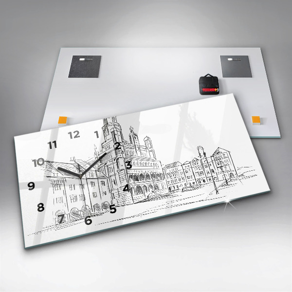 Horizontal wall clock Sketch of the old town of Poznań