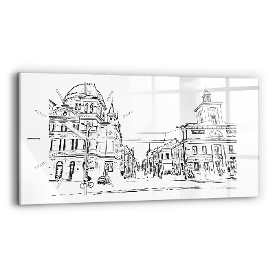 Horizontal wall clock Illustration of the city of Poznań