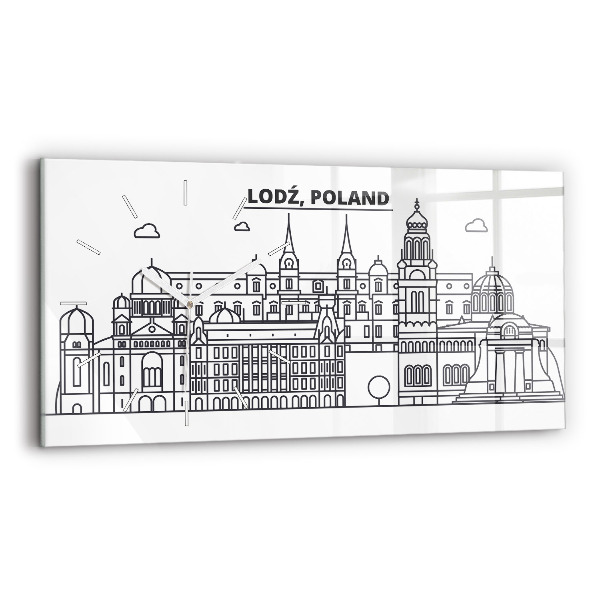 Horizontal wall clock Lodz architecture panorama