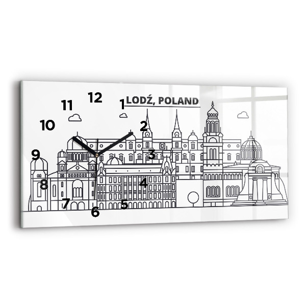Horizontal wall clock Lodz architecture panorama