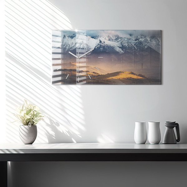 Horizontal wall clock Tatra Mountains in winter mountain panorama
