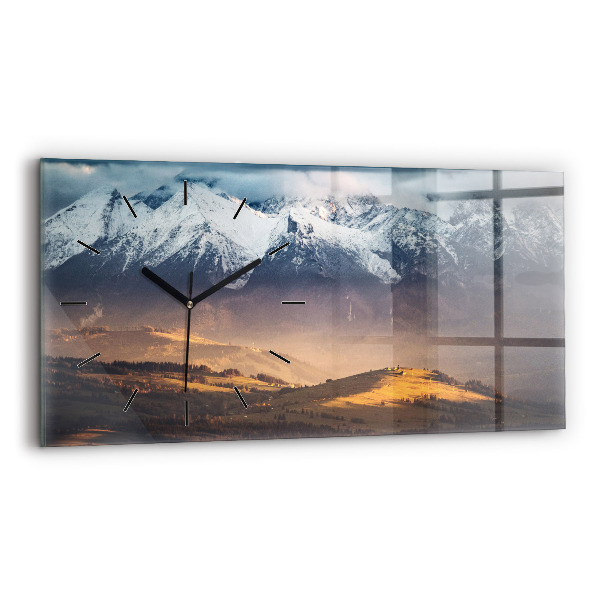 Horizontal wall clock Tatra Mountains in winter mountain panorama