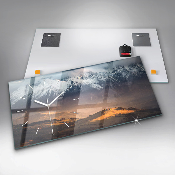 Horizontal wall clock Tatra Mountains in winter mountain panorama