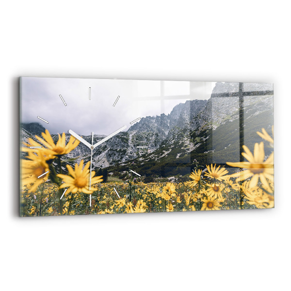 Horizontal wall clock Meadow flowers in the mountains