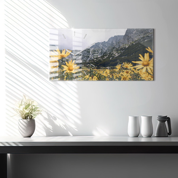 Horizontal wall clock Meadow flowers in the mountains