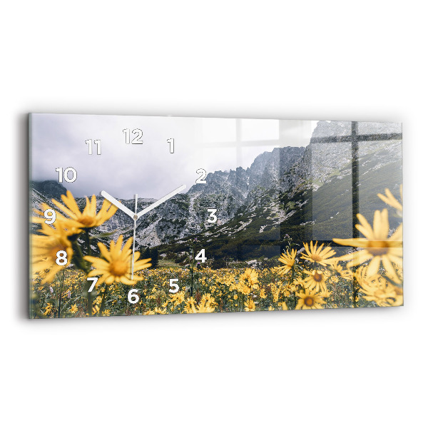 Horizontal wall clock Meadow flowers in the mountains