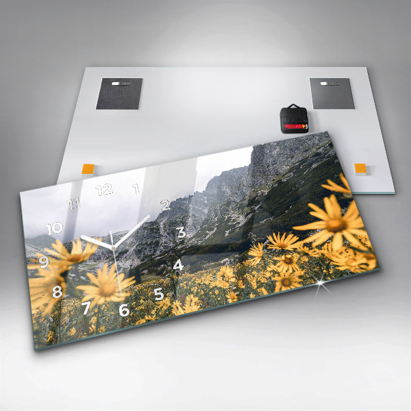 Horizontal wall clock Meadow flowers in the mountains