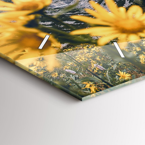 Horizontal wall clock Meadow flowers in the mountains