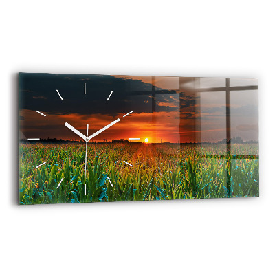 Horizontal wall clock Sunflowers in the meadow