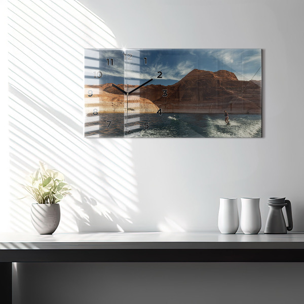 Horizontal wall clock Person on water skis